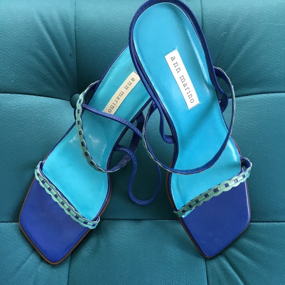 NWOT- Ann Marino-  Leather-  Strap Dress Sandals- Cobalt Blue & Turquoise
